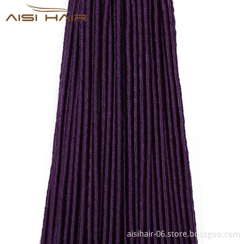 Aisi Hair Wholesale Popular Long Style Heat Resistant Synthetic Purple Color Dreadlocks Braid Hair Extensions For Black Women